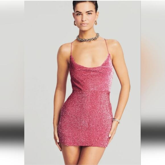 Retrofete Jill Sequin Mini Dress in Pastel Pink Size XL NWT Spaghetti Straps